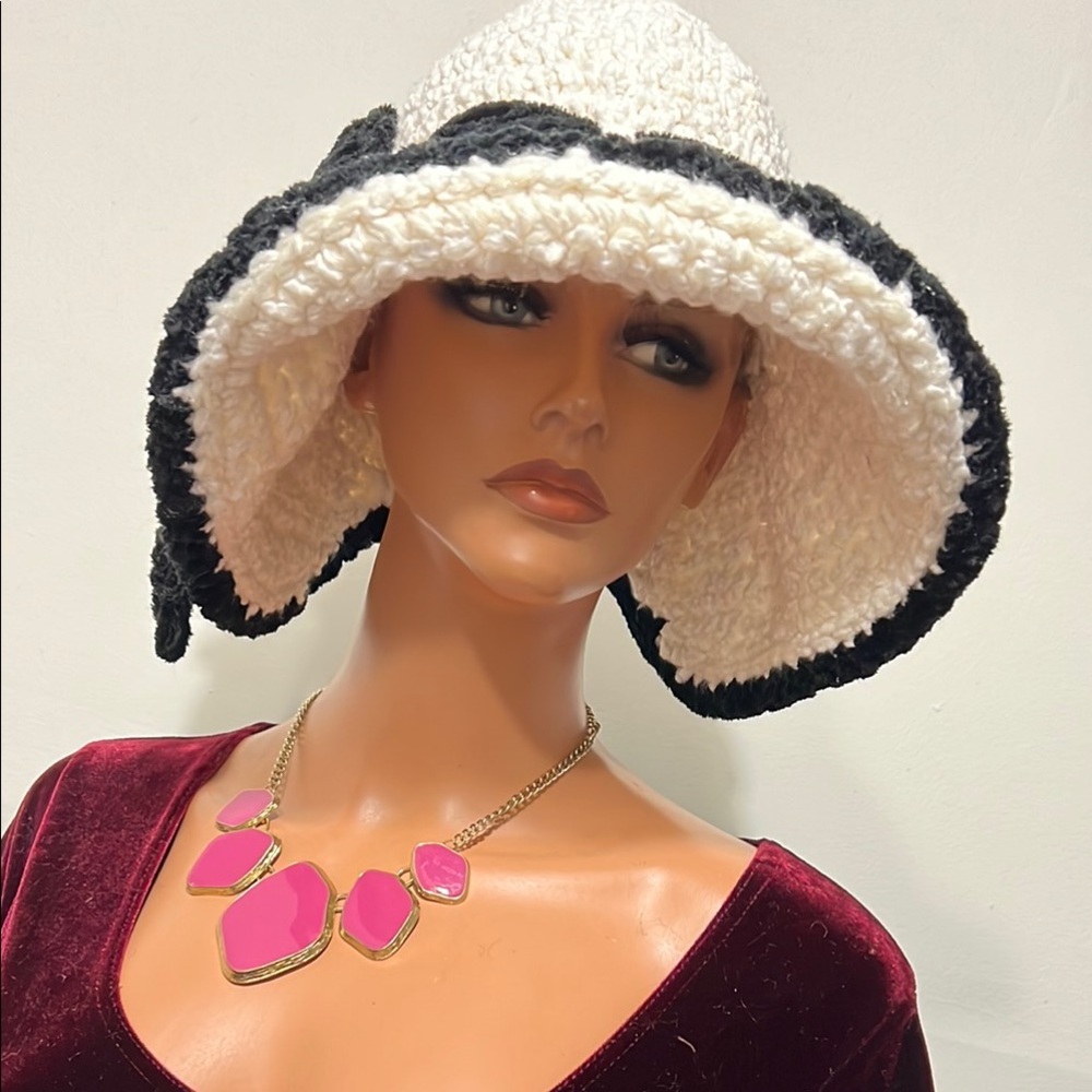 Elegant Black and White Crochet Hat